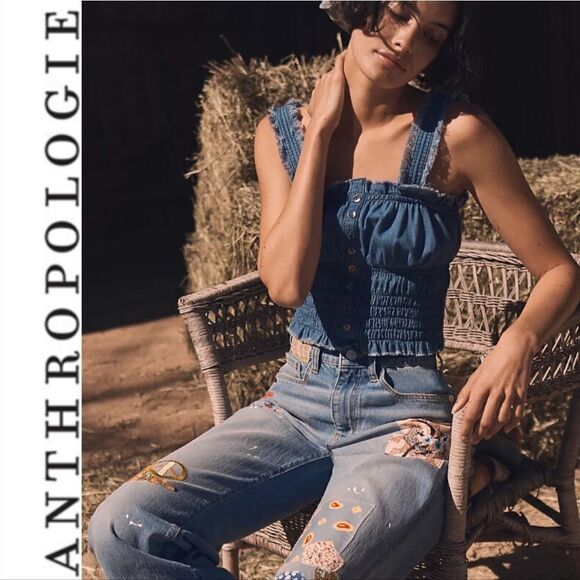 Anthropologie Stretch Rouched Denim Corset Top- Factory Wrapped - Picture 1 of 7